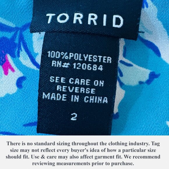 Torrid Women’s Blue Floral Chiffon Button-Front Blouse Plus Size 2 (2X/18/20) - Picture 8 of 12